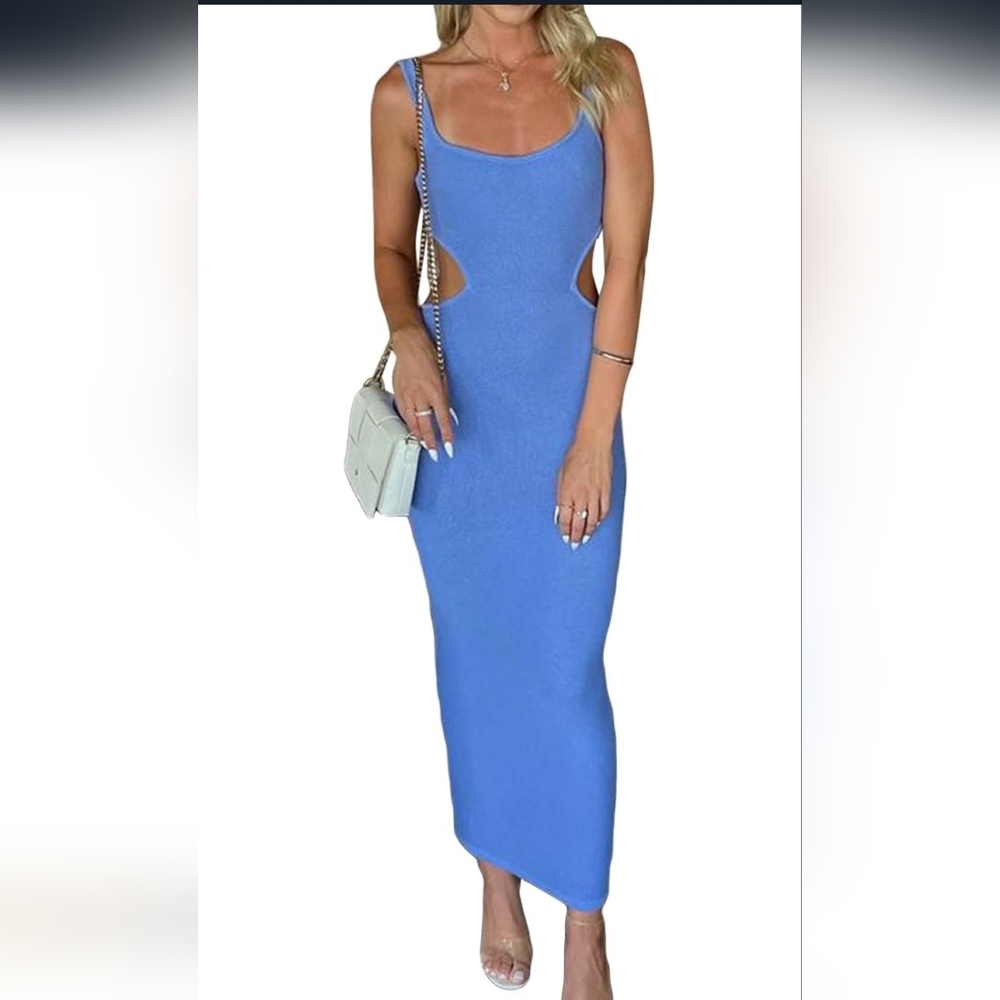 New Blue Backless Maxi Dress